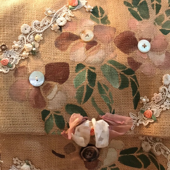 Hand Painted Floral Burlap Messenger Bag - Picture 5 of 5